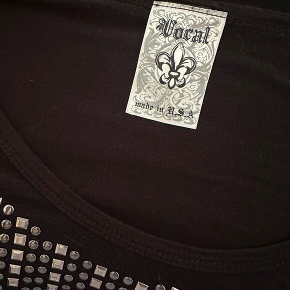 Vocal Black Tunic Silver Studs Western Cowgirl Country Goth Top Long Sleeve - Picture 4 of 6